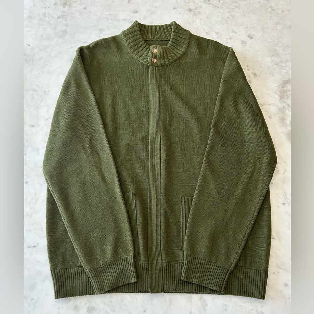 Men's Large Army-Green Filson Full-Zip Wool Sweater